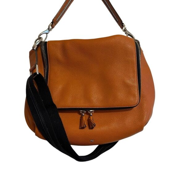 Anya Hindmarch Maxi Leather Large Shoulder Bag Crossbody Hobo Top Handle Orange - Picture 2 of 15